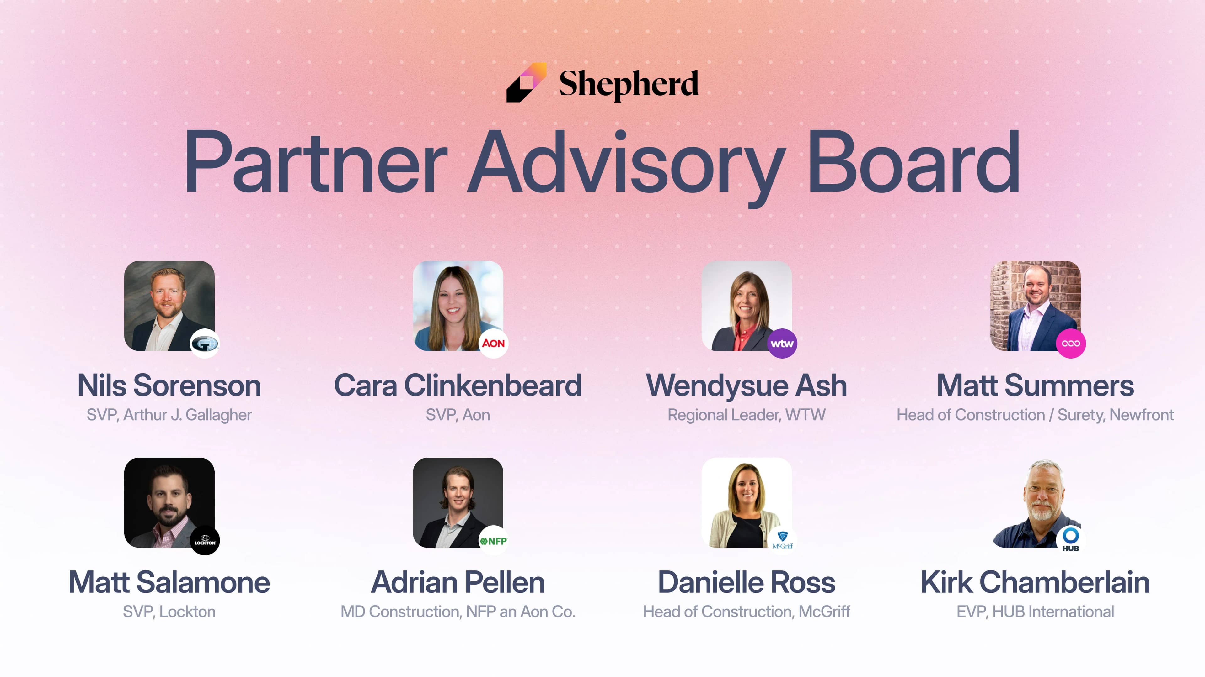 Shepherd Partner Advisory Board members and their brokerage affiliations.